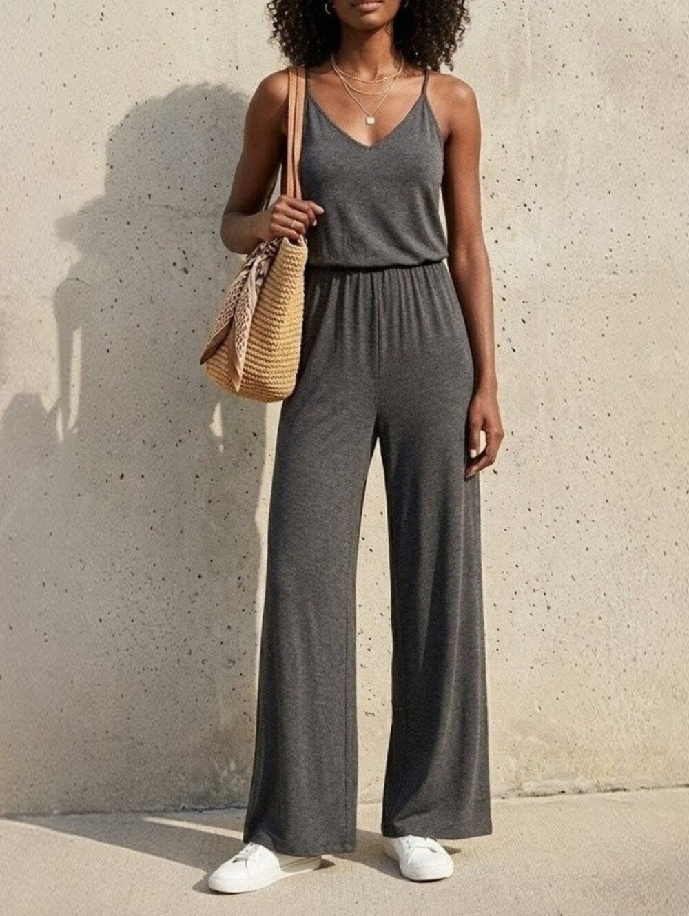 Rolla Coster Dark Gray Wide Leg Jumpsuit Spaghetti Strap Casual Dressy sz S